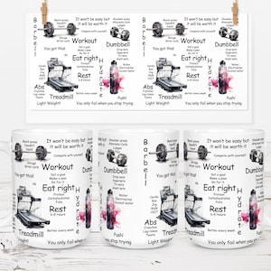 Workout Collage 11oz And 15oz Collage Mug Wrap White Background Sublimation Design Mug PNG Instant Digital Download Motivational Mug Wrap