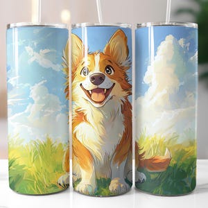 Happy Cartoon Dog 20 Oz Seamless Tumbler Wrap Sublimation Design Commercial Use 9.3x8.2 Inches 300 Dpi Tumbler Design PNG