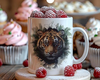 Tiger Breakthrough Mug 11oz And 15oz Mug Wrap White Background Sublimation Design Mug PNG Instant Digital Download Mug Wrap PNG