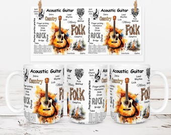 Envoltura para taza con collage de guitarra acústica: 325 ml y 430 ml (descarga digital)