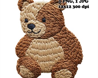Teddy Bear Faux Embroidery Sublimation PNG Commercial Use Sublimation Design 12 x 12 300 DPI Transparent Background Faux Embroidered Bear