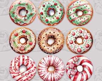 Christmas Donut Ornament Car Coaster Designs Set PNG Transparent Background 3.5 Inch 300 DPI Sublimation Coasters Commercial Use Set Of 9