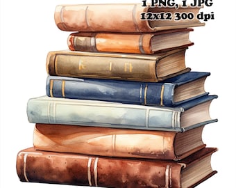 Pila de libros Sublimación de acuarela PNG Uso comercial Diseño de sublimación 12 x 12 300 DPI Diseño para amantes de los libros Fondo transparente PNG