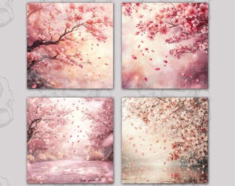 Cherry Blossom Coaster PNG: 4x4 Sublimation Designs (Digital Download)