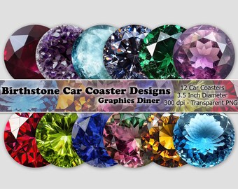 Diseños de posavasos para coche con piedras de nacimiento: 12 imágenes PNG (descarga digital)