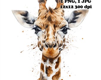 Giraffe Ink Painting Sublimation PNG Commercial Use Sublimation Design 12 x 12 300 DPI Safari Animal PNG