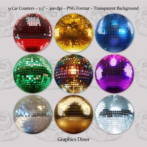 Retro Disco Ball Car Coaster PNG Designs: Set of 9 (Digital Download)