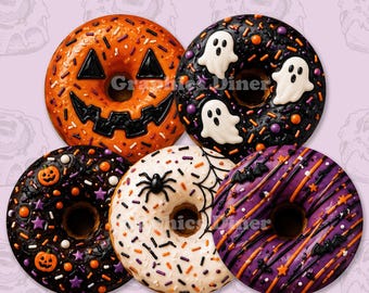 Halloween Donut Car Coaster PNG Bundle Cute Spooky Donut Sublimation Designs 5 Round Coaster PNGs Halloween Treats