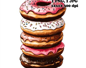 Stack Of Donuts Graphic Sublimation PNG Commercial Use Sublimation Design 12 x 12 300 DPI Transparent Background Foodie Graphic Donuts PNG