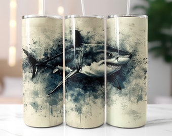 Ink Shark Tumbler Wrap: Grungy Sublimation Design (9.3x8.2 Inches)