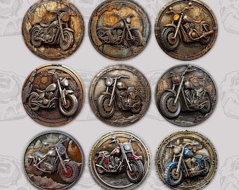 Metal Motorcycle Car Coaster Sublimation PNG Designs Faux Metal Coins And Signs Sublimation PNG Designs Car Coaster Set Of 9 Designs
