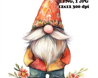 Summer Gnome Watercolor Sublimation PNG Commercial Use Sublimation Design 12 x 12 300 DPI Transparent Background Gnome Summer Graphic PNG