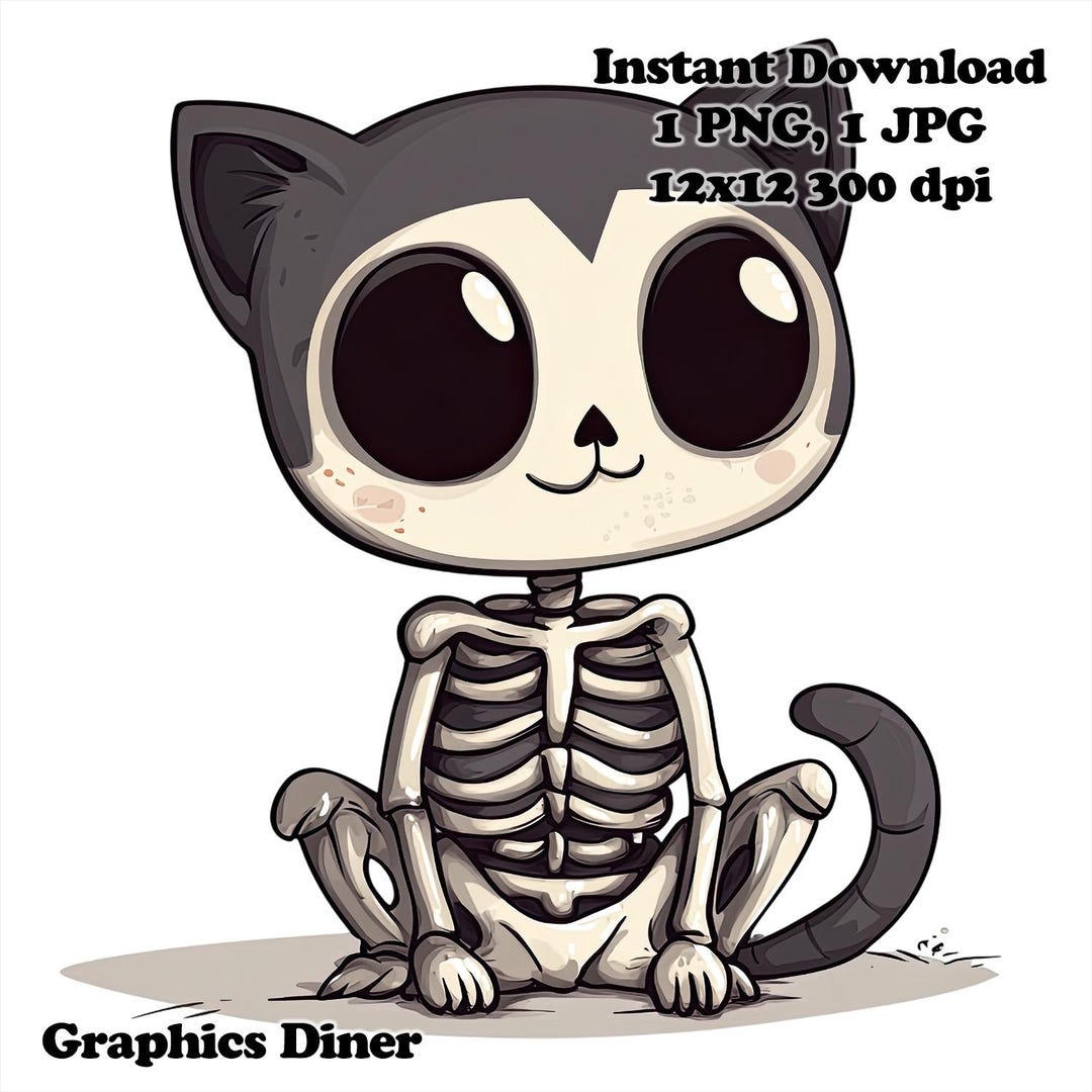 Skeleton Cat Sublimation PNG Commercial Use Sublimation Design 12 X 12 ...