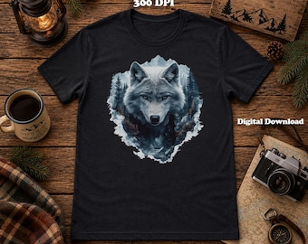 Wolf Sublimation PNG, Wolf Shirt Design PNG, Mountain Wolf PNG, Wildlife Sublimation Design, 12x12 Inch Digital Download