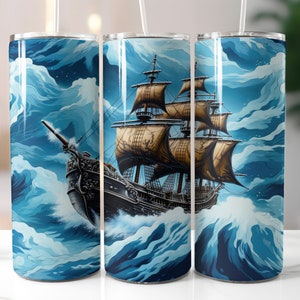 Pirate Ship On Stormy Sea 20 Oz Seamless Tumbler Wrap Sublimation Design Commercial Use 9.3x8.2 Inches 300 Dpi