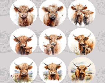 Highland Cow Car Coaster Designs: Calves PNG Set (Digital Download)