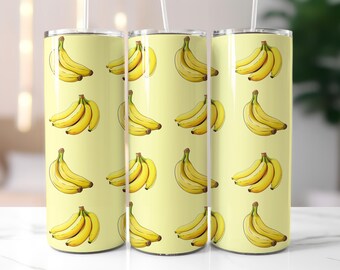 Banana Pattern 20 Oz Tumbler Light Yellow Background Sublimation Design PNG Instant Download Foodie Tumbler Wrap Cartoon Banana Tumbler