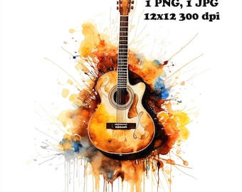 Acoustic Guitar Sublimation PNG Commercial Use Sublimation Design Around 12 x 12 300 DPI Guitar PNG Musician Graphic png Guitarist png