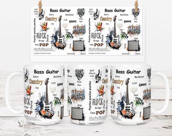 Taza con collage de bajo: Diseño de música rock (descarga digital)