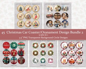 Paquete PNG de posavasos navideños para coche: diseños de adornos (descarga digital)