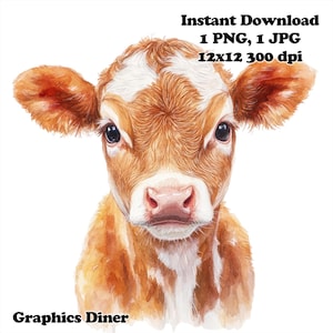 Brown Cow Watercolor Sublimation PNG Commercial Use Sublimation Design 12 x 12 300 DPI Transparent Background Farm Graphic PNG