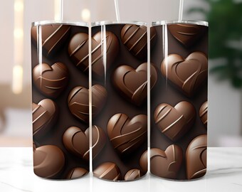 3D Chocolate Hearts Tumbler Wrap: 20oz Sublimation Design (PNG Digital Download)