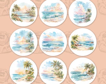 Beach Shore Car Coaster Designs PNG Transparent Background 3.5 Inch 300 DPI