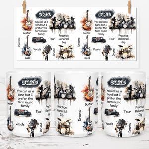Band 11oz And 15oz Collage Mug Wrap White Background Sublimation Design Mug PNG Instant Digital Download Mug Wrap PNG Band Member&#39;s Mug PNG
