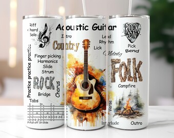 Acoustic Guitar 20oz Tumbler Wrap Sublimation Design (PNG)
