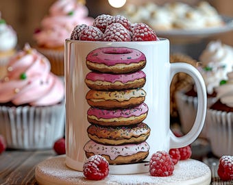 Tazza con ciambella: design a sublimazione per buongustai, sfondo bianco (download digitale)