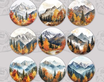 Mountains In The Fall Car Coaster Designs PNG Transparent Background 3.5 Inch 300 DPI Sublimation Coasters Commercial Use Set Of 9