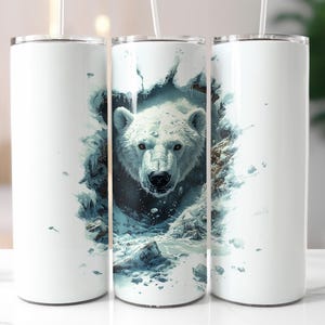 Polar Bear Peeking Out Of The Snow 20oz Tumbler Wrap Seamless Sublimation Design Tumbler PNG Instant Digital Download Straight Tumbler Wrap