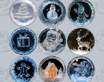 Esculturas de hielo navideñas Posavasos para coche Diseños PNG de sublimación Esculturas de hielo falsas Diseños PNG de sublimación Adornos Conjunto de 9 diseños PNG