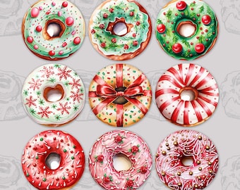 Diseños de posavasos para coche con rosquillas navideñas (juego de 2): Juego de 9 imágenes PNG (descarga digital)