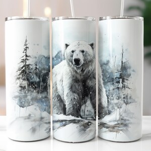 Polar Bear In The Snow 20 Oz Tumbler Wrap Sublimation Design Commercial Use 9.3x8.2 Inches 300 Dpi White Background
