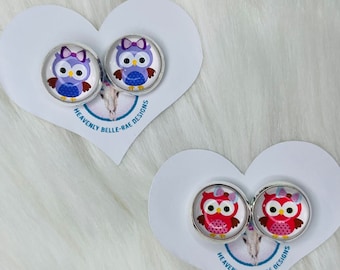 12mm Owl Earrings/ Cabochon Earrings/
