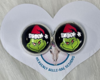 12mm Grinchmas Earrings/ Grinch Earrings/ Cabochon Earrings