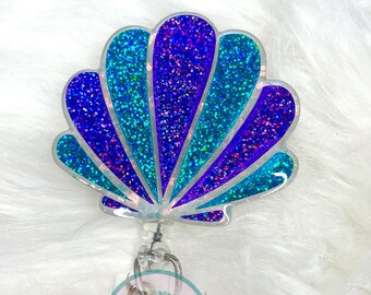 Clam Badge Reel/ Shell Badge Reel/ Seashell Badge reel/ Mermaid Badge Reel