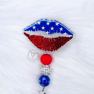 Patriotic Lips Badge Reel/ Patriotic Badge Reel/ 4th Of July Badge Reel