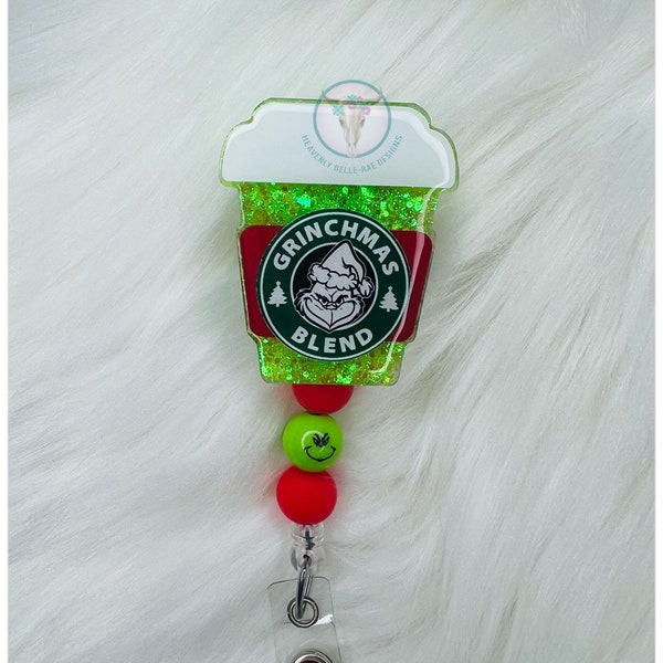Grinch Coffee Cup Badge Reel/Grinch Badge Reel/ Grinchmas