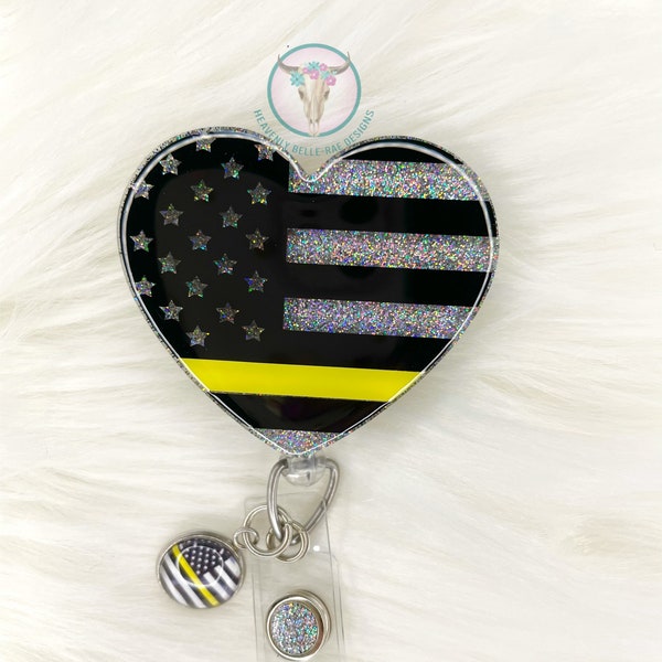 Thin Yellow Line Badge Reel/ Thin Gold Line Badge Reel/ Dispatcher Badge Reel/ Tow Truck Badge Reel