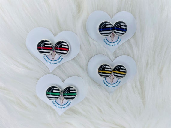 12mm Thin Line Earrings/ First Responder Earrings/ Thin Blue Line/ Thin Green Line/ Thin Yellow Line/ Thin Red Line