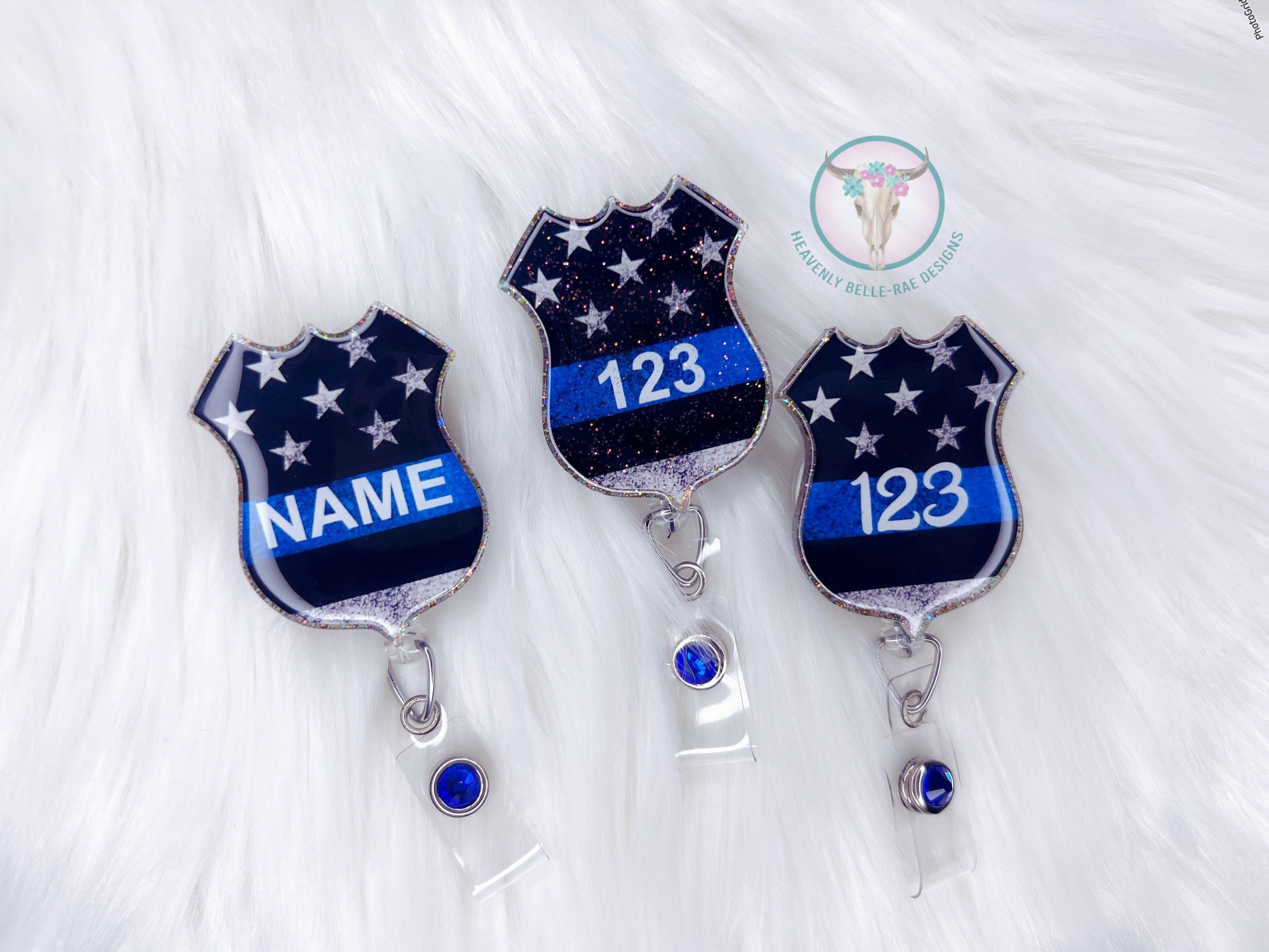Police Badge Reel/ Personalized/ Thin Blue Line 