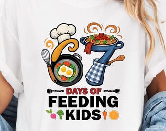 Comfort Colors® Retro 67 Days of Feeding Kids Lunch Lady Cafeteria Worker T-Shirt, School Staff Appreciation Gift, Lunch Lady Graphic Tee