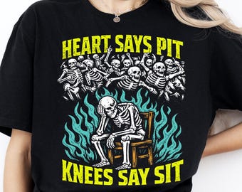 Comfort Colors® Heart Says Pit Knees Say Sit Skeleton T-Shirt, Funny Mosh Pit Concert Gift, Metal Music Lover Graphic Tee