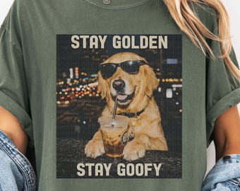 Comfort Colors® Golden Retriever Drinking Iced Coffee Life Is Golden T-Shirt, Retro Vintage Dog Lover Gift, Cute Golden Mom Tee