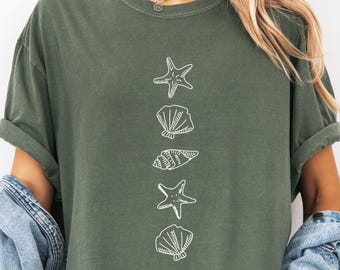 Comfort Colors® Coastal Shells T-Shirt, Minimalist Beach Graphic Tee, Boho Summer Ocean Lover Gift