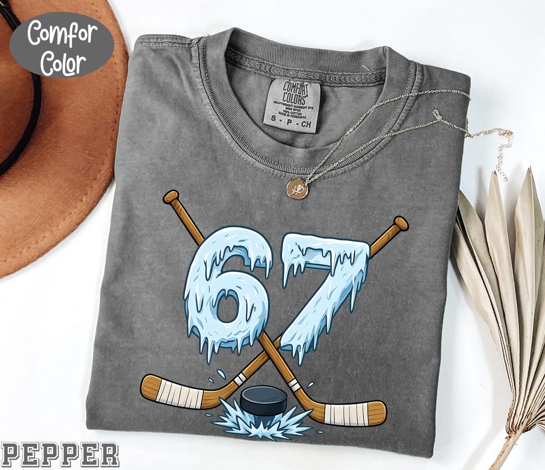 Comfort Colors® 67 Hockey Drip Number Funny Meme Style Boys Graphics T ...