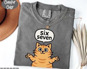 Maglietta Six Seven, maglietta con meme del gatto divertente 6 7, gatto 67, maglietta con gatto divertente, maglietta con meme alla moda, maglietta per amanti dei gatti,