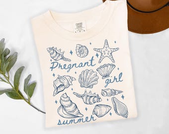 Comfort Colors® Pregnant Girl Summer T-Shirt, Funny Summer Baby Announcement Gift, Beach Baby Reveal Tee, Cute Vacation Pregnancy shirt